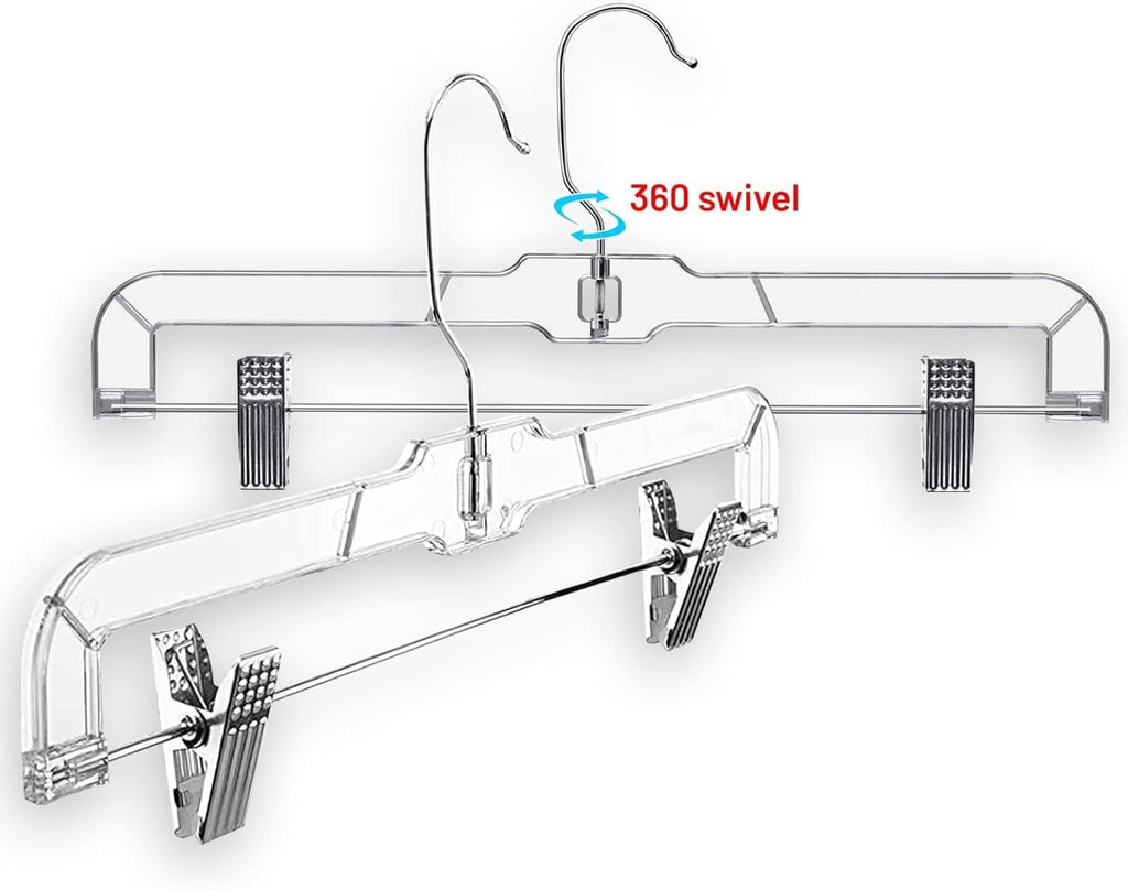DEILSY™ Skirt Hangers 50 Pack Pants with Clips Hanger Shorts Clear Plastic Clothes with Adjustable Clip Non-Slip Clothes Hanger Perfect for Pant, Pack of 50