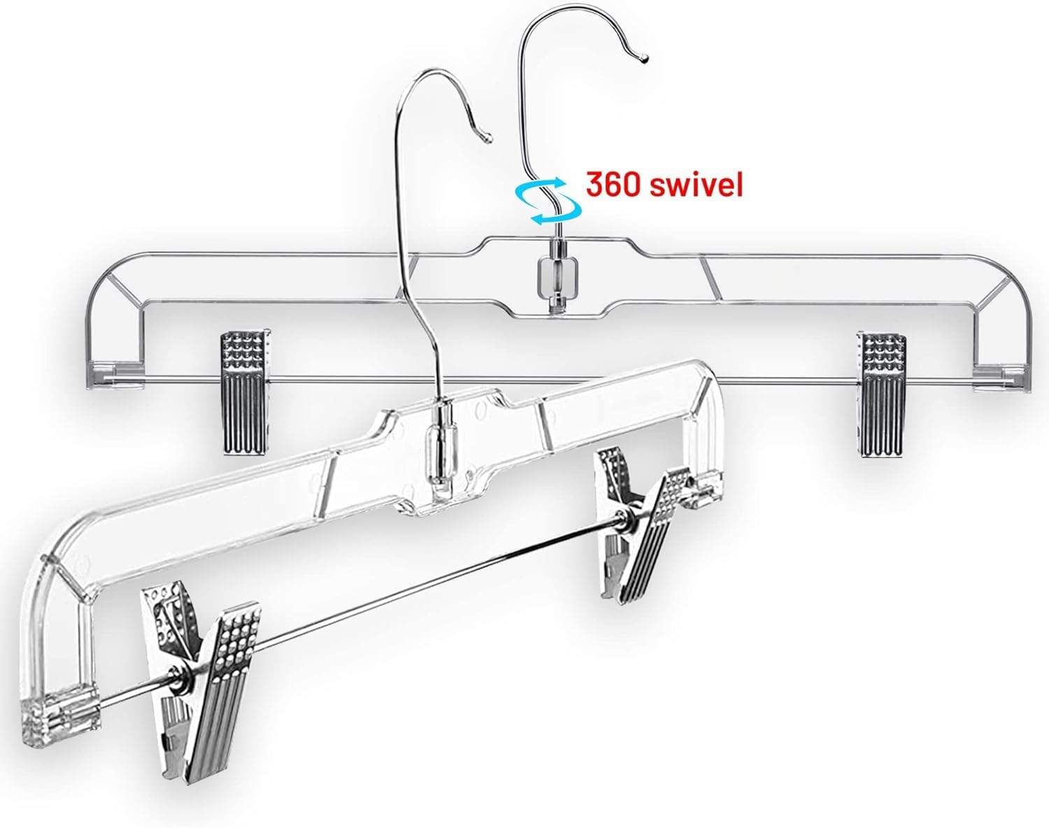 DEILSY™ Skirt Hangers 50 Pack Pants with Clips Hanger Shorts Clear Plastic Clothes with Adjustable Clip Non-Slip Clothes Hanger Perfect for Pant, Pack of 50