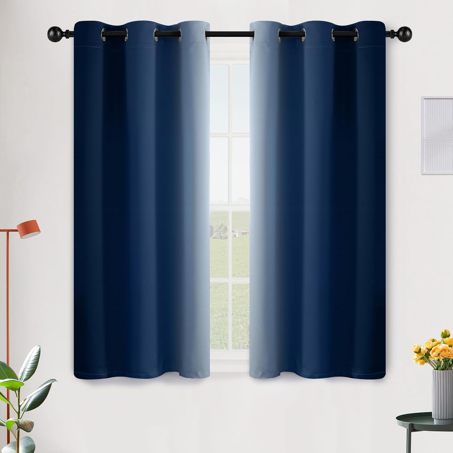 SimpleHome Ombre Room Darkening Curtains for Bedroom, Gradient Black to Grey White Light Blocking Thermal Insulated Grommet Window Curtain/Drapes for Living Room,2 Panels, 52x84 inches Length