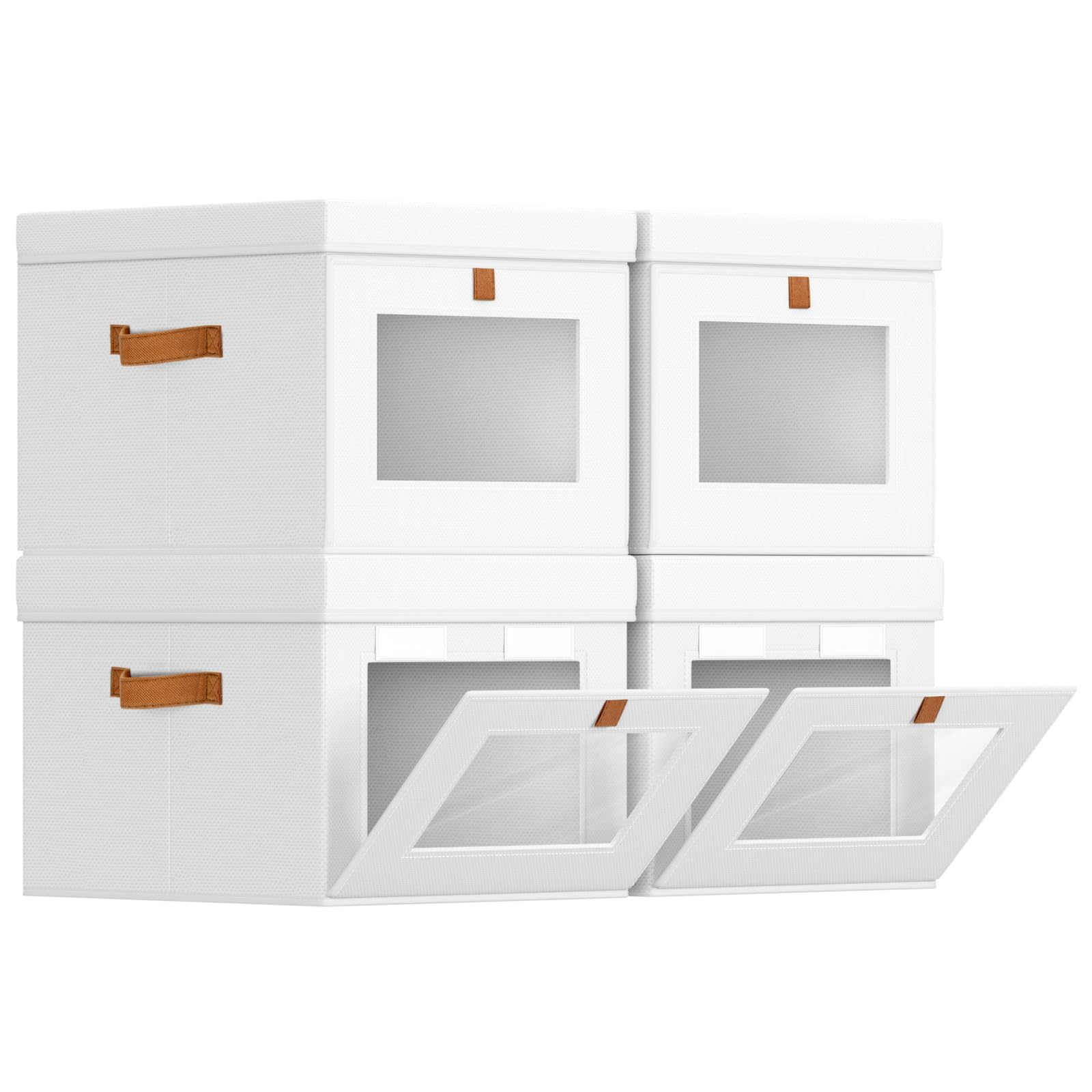 Homsorout Large Storage Bins with Lids - Front Opening Fabric Storage Bins, Flap Closet Organizer with Handles, Collapsible Boxes with Lid, Decorative Basket for Home, Dorm, 2 Pack, Beige