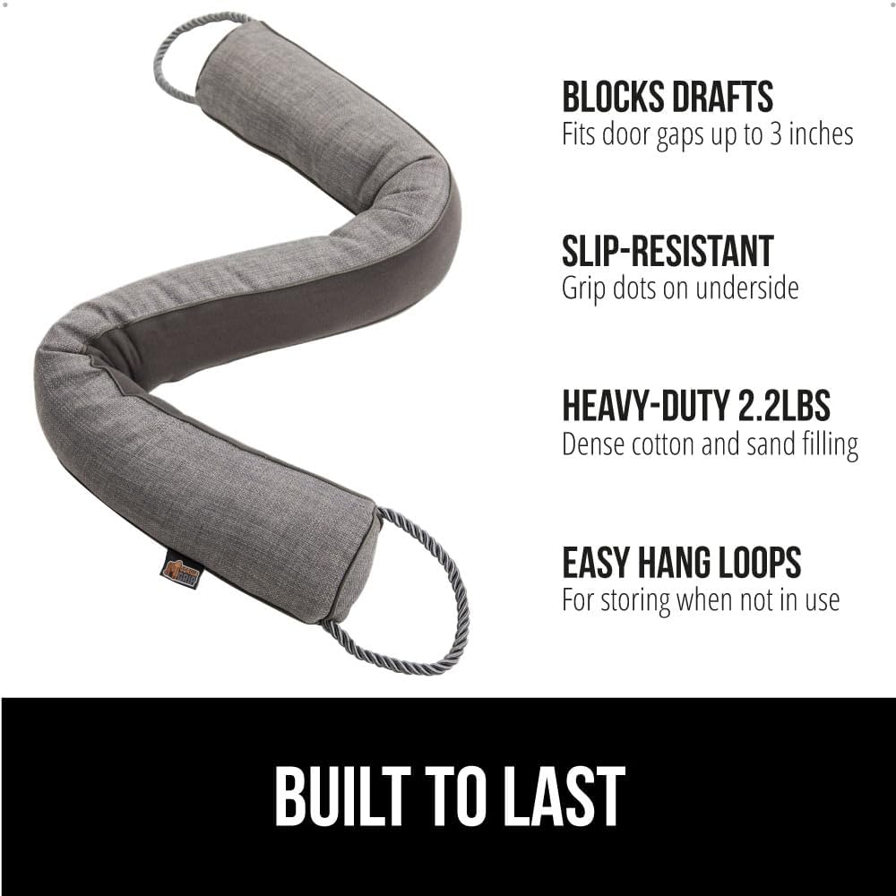 GORILLA GRIP Door Draft Stopper for Bottom of Doors, Sweep Weather Stripping Seal Noise, Cold Air Blocker, Soundproofing, Warmth Sealer, Easy Install Gap Filler, Home Essentials, 32 Inch, Gray