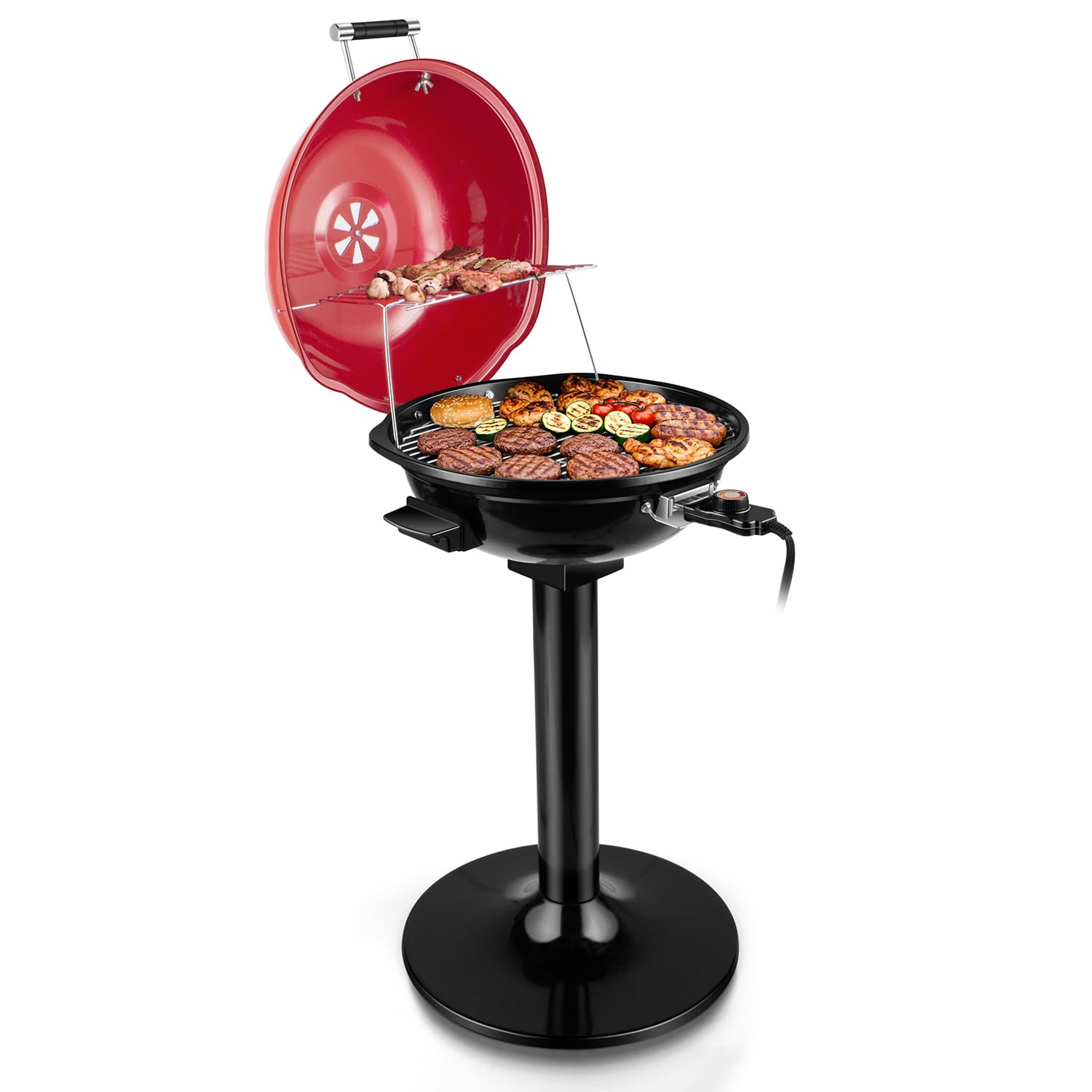 Electric Grill, Techwood Indoor/Outdoor Electric BBQ Grill, 1600W Portable Removable Stand Grill with Adjustable Heat & Drip Tray, Double Layer Design for Party, Patio & Backyard (Black)