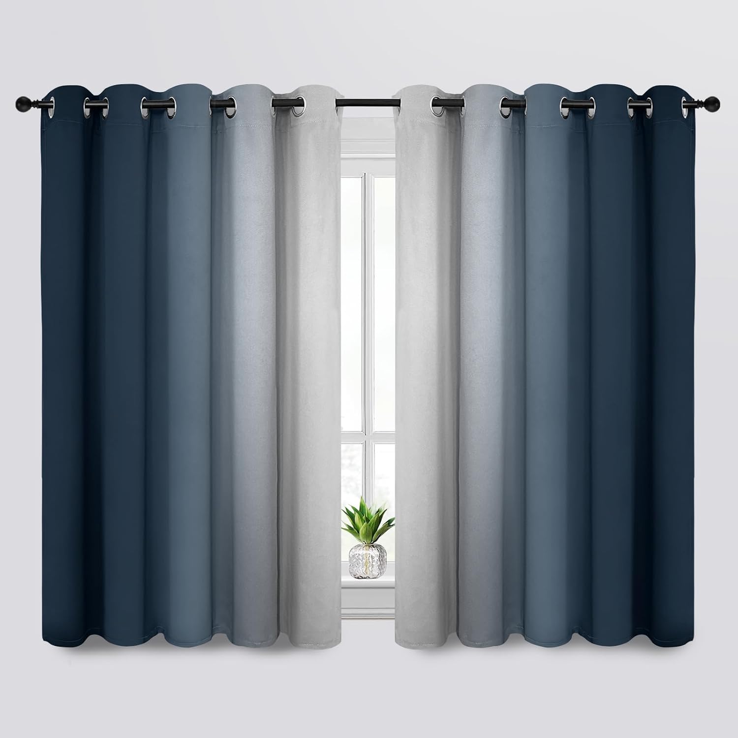 SimpleHome Ombre Room Darkening Curtains for Bedroom, Gradient Black to Grey White Light Blocking Thermal Insulated Grommet Window Curtain/Drapes for Living Room,2 Panels, 52x84 inches Length