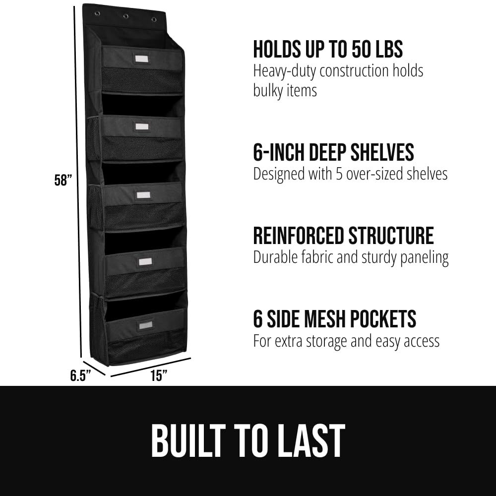 GORILLA GRIP Over the Door Shoe Organizer, 24 Large Breathable Mesh Pockets, Space Saving Hanging Storage Holder, Closet Rack Hanger Holds Up to 40 lbs, Hangs on Closets for Shoes, Accessories, Black