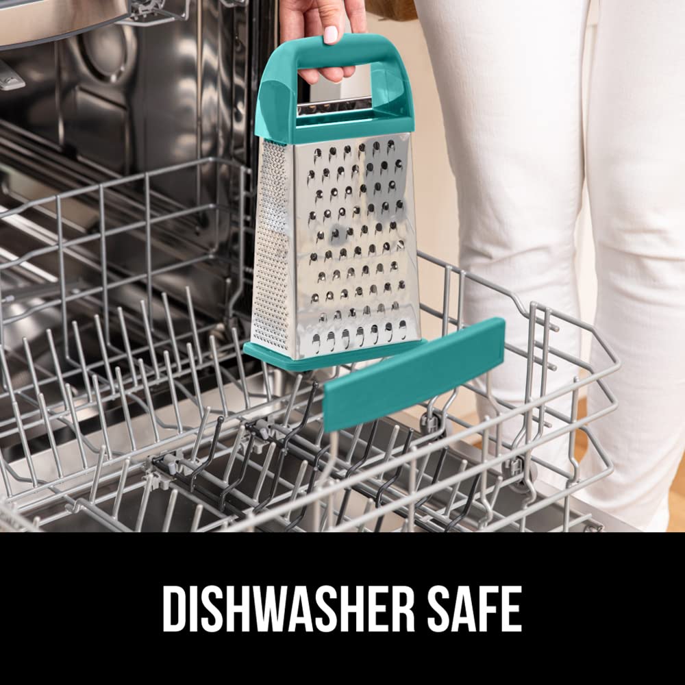 GORILLA GRIP 4-Sided Stainless Steel Cheese Grater With Container, 100% BPA-Free Box Grater, Slip Resistant Base and Handle, Grate Parmesan, Hard Cheeses, Shred Vegetables, Dishwasher Safe, Black