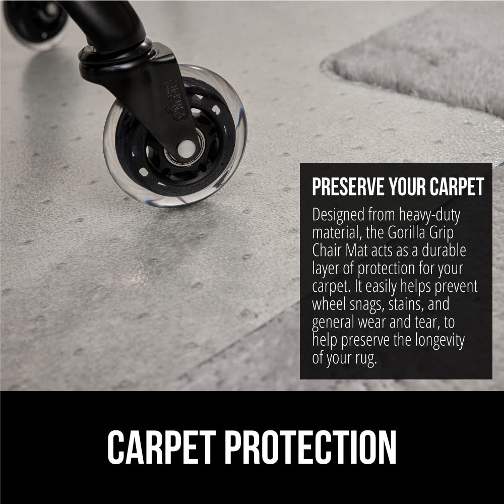 GORILLA GRIP Slip Resistant Clear Office Chair Mat for Carpet Floors, 36x48 Smooth Rolling Glide Under Desk, Heavy Duty Plastic Computer Mats and Carpeted Floor Protector, Work and Gaming Chairs