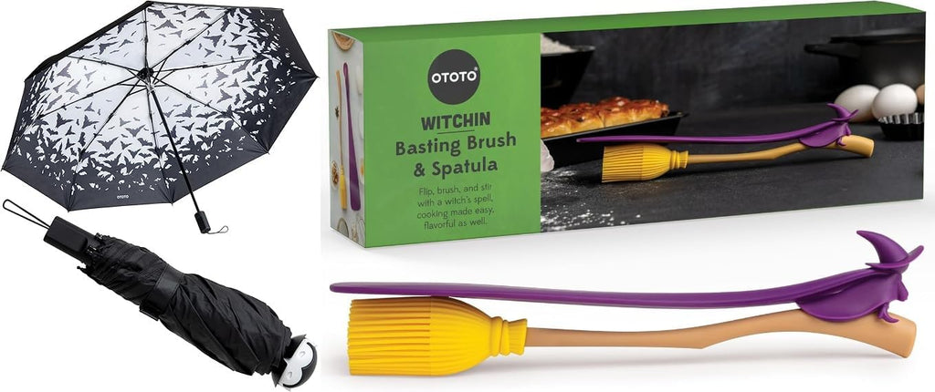 OTOTO NEW! Spookula Vampire Folding, Collapsible, Umbrella, Unique, Goth Accessories, Witchin Pastry Brush and Baking Spatulas - Silicone Heat Resistant and Basting Brush,