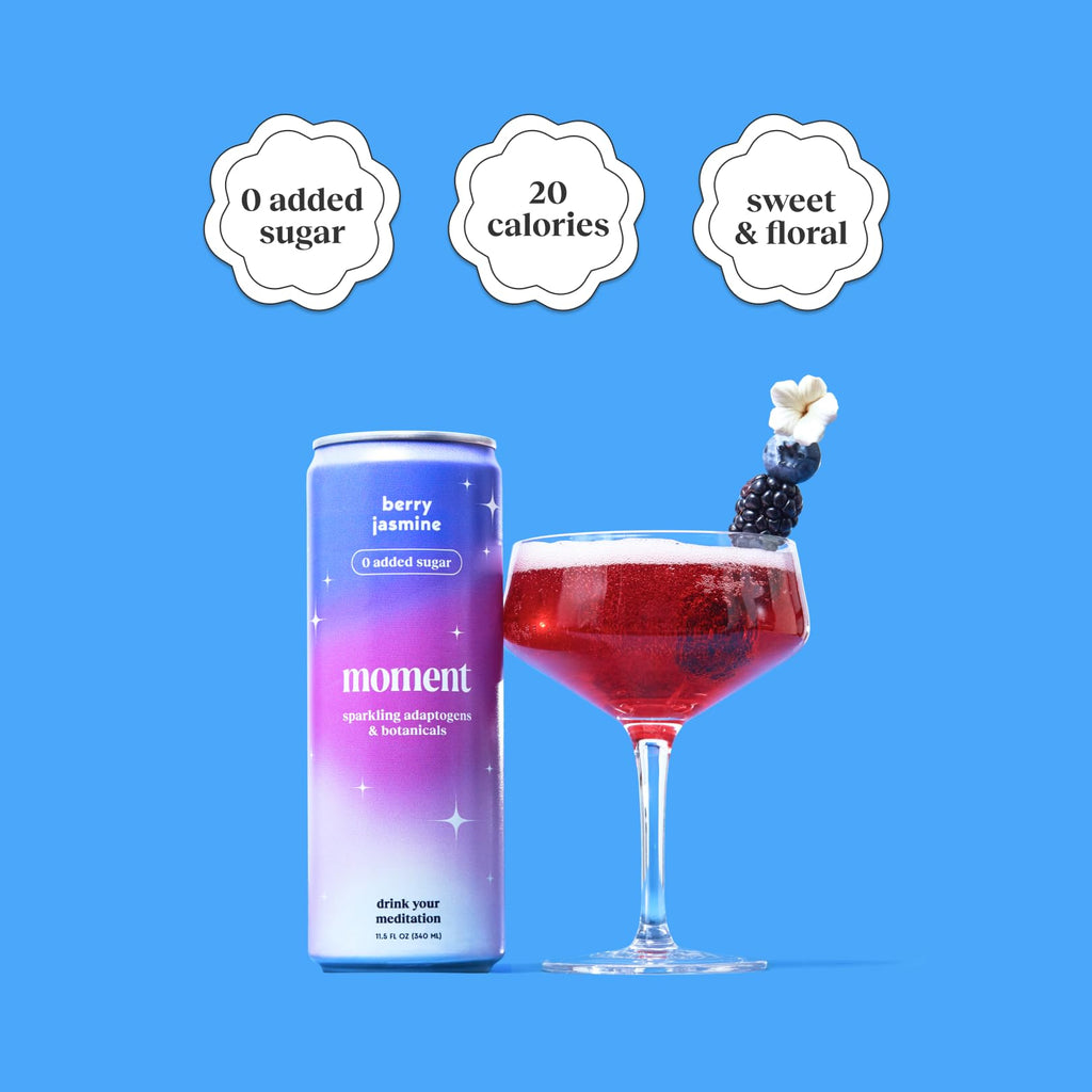 Moment Botanical Soda (Shark Tank) - Calm, Clarity & Relaxation with L-Theanine & Ashwagandha - Non Alcoholic Drinks for Adults - Sparkling Adaptogen Drink - 0 Sugar 0 Caffeine - 12 Pack 11.5 fl oz