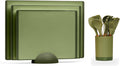 SMIRLY Green Bundle: 22 pcs Acacia Handle Silicone Cooking Utensil Set + Plastic Cutting Board