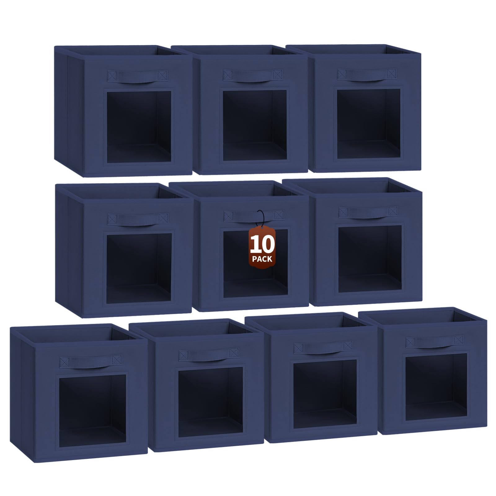 Homsorout Storage Cube 11 Inch - Cube Storage Bins with Window, Closet Storage Baskets with Handle, Fabric Bins for Closet, Shelves, Toys, Clothes, Set of 6, Grey