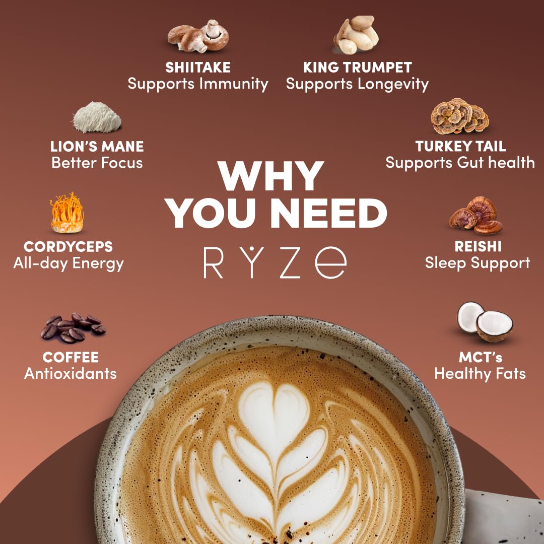 RYZE SUPERFOODS Mushroom Dark Roast Coffee (30 Servings) + Mushroom Overnight Oats (14 Servings), USDA Organic with 6 Adaptogenic Mushrooms