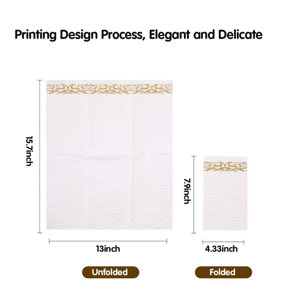 Vplus 600 Pack Paper Napkins Guest Towels Disposable Premium Quality 3-ply Dinner Napkins Disposable Soft, Absorbent, for Kitchen, Wedding, Parties, Dinners or Events(Gold)