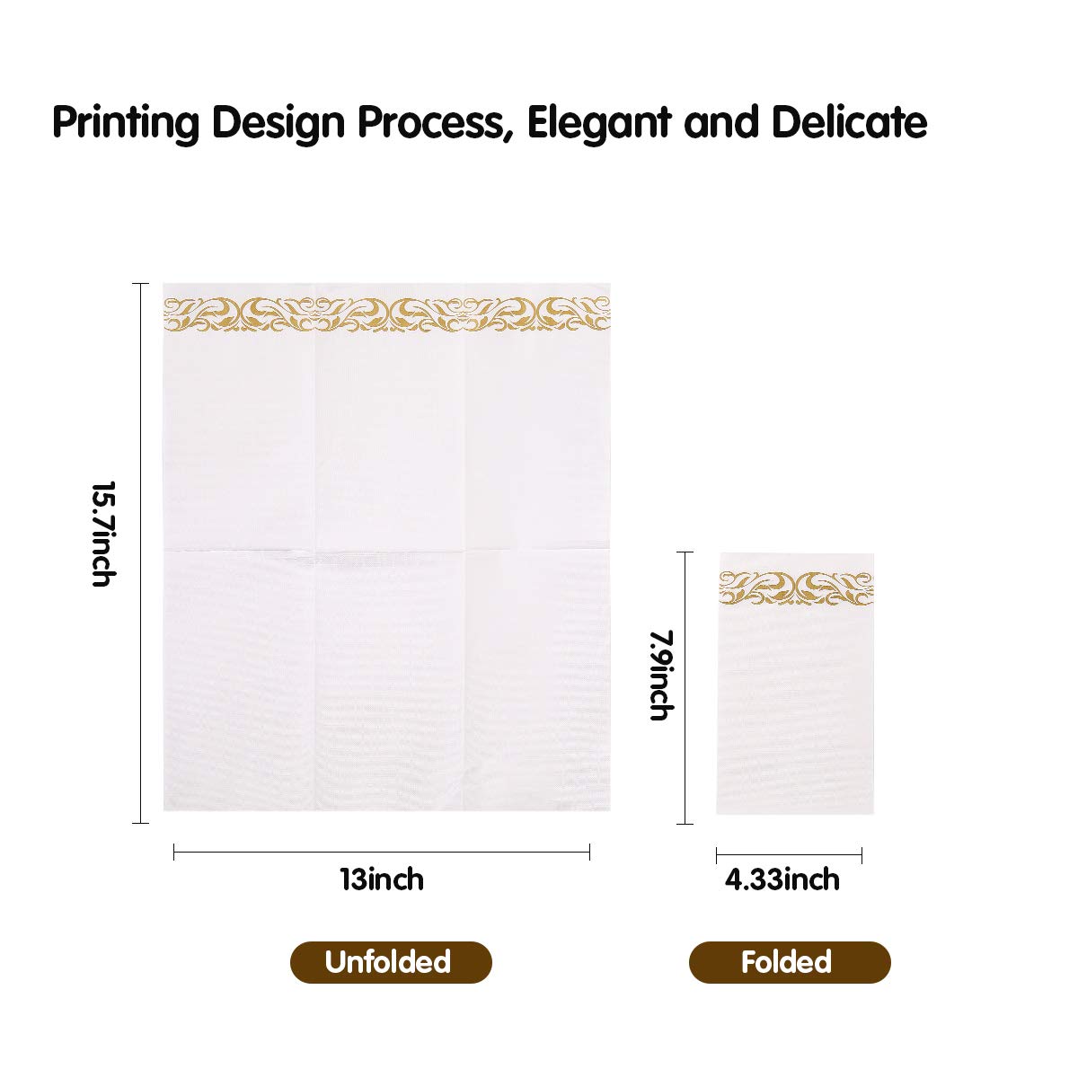 Vplus 600 Pack Paper Napkins Guest Towels Disposable Premium Quality 3-ply Dinner Napkins Disposable Soft, Absorbent, for Kitchen, Wedding, Parties, Dinners or Events(Gold)