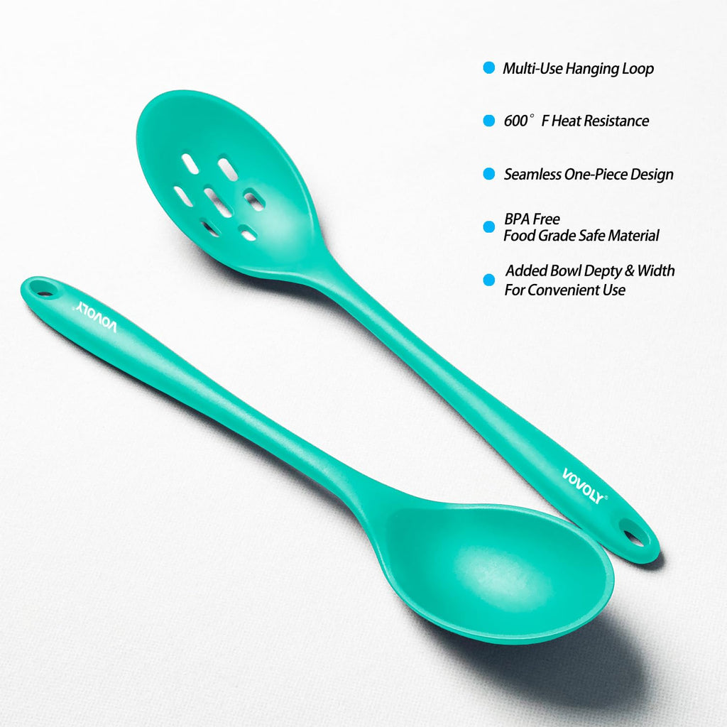 Silicone Spoons for Cooking - Extra Large Kitchen Spoons for Mixing, Serving, & Stirring - 600°F Heat-Resistant Non Stick Utensils Ladle & Skimmer- Dishwasher Safe, Black