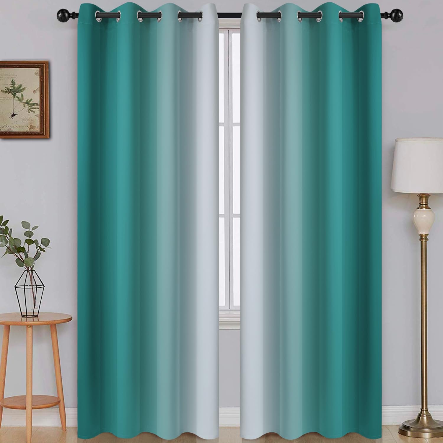 SimpleHome Ombre Room Darkening Curtains for Bedroom, Gradient Black to Grey White Light Blocking Thermal Insulated Grommet Window Curtain/Drapes for Living Room,2 Panels, 52x84 inches Length