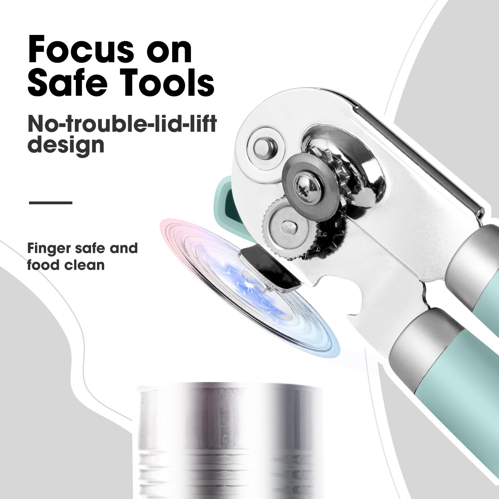 Beneno Heavy Duty Hand Can Opener Manual with Magnet, Durable Sharp Carbon Steel Blade Smooth Cutting, Big Effort-Saving Knob & Soft Grip Handle, Multifunctional Kitchen Tool with Bottle Opener, Green