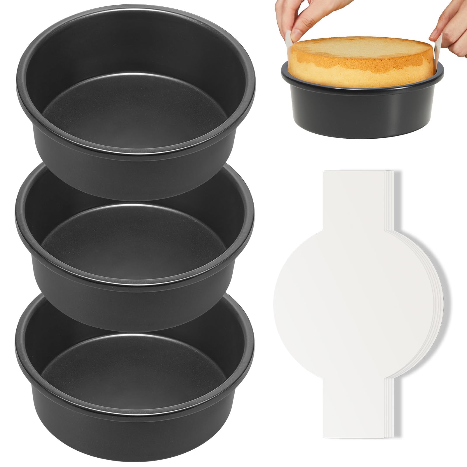 HONGBAKE 8x8 Cake Baking Pan Set, Nonstick Square Brownie Pans with Wider Grips, 2 Pieces, Heavy Duty, Grey