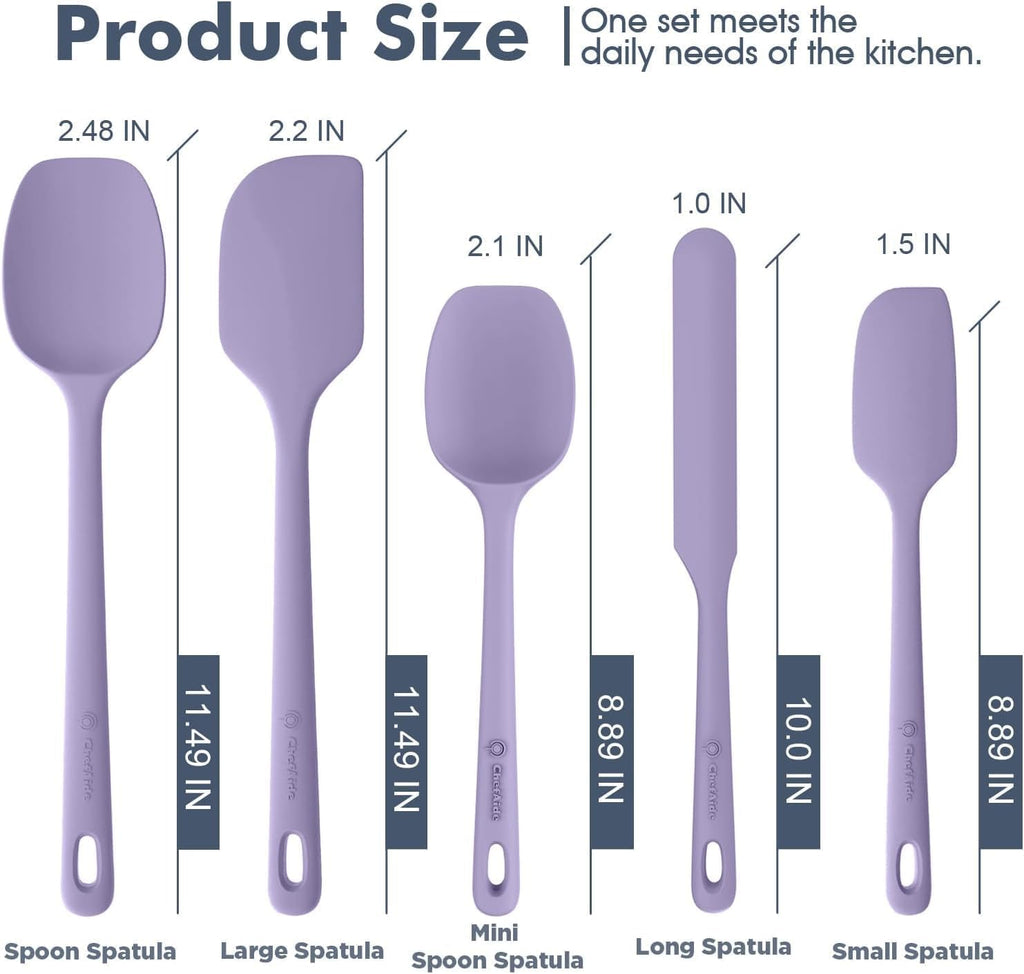 ChefAide 5 Pieces Silicone Spatulas Set, Heat Resistant Rubber Spatula