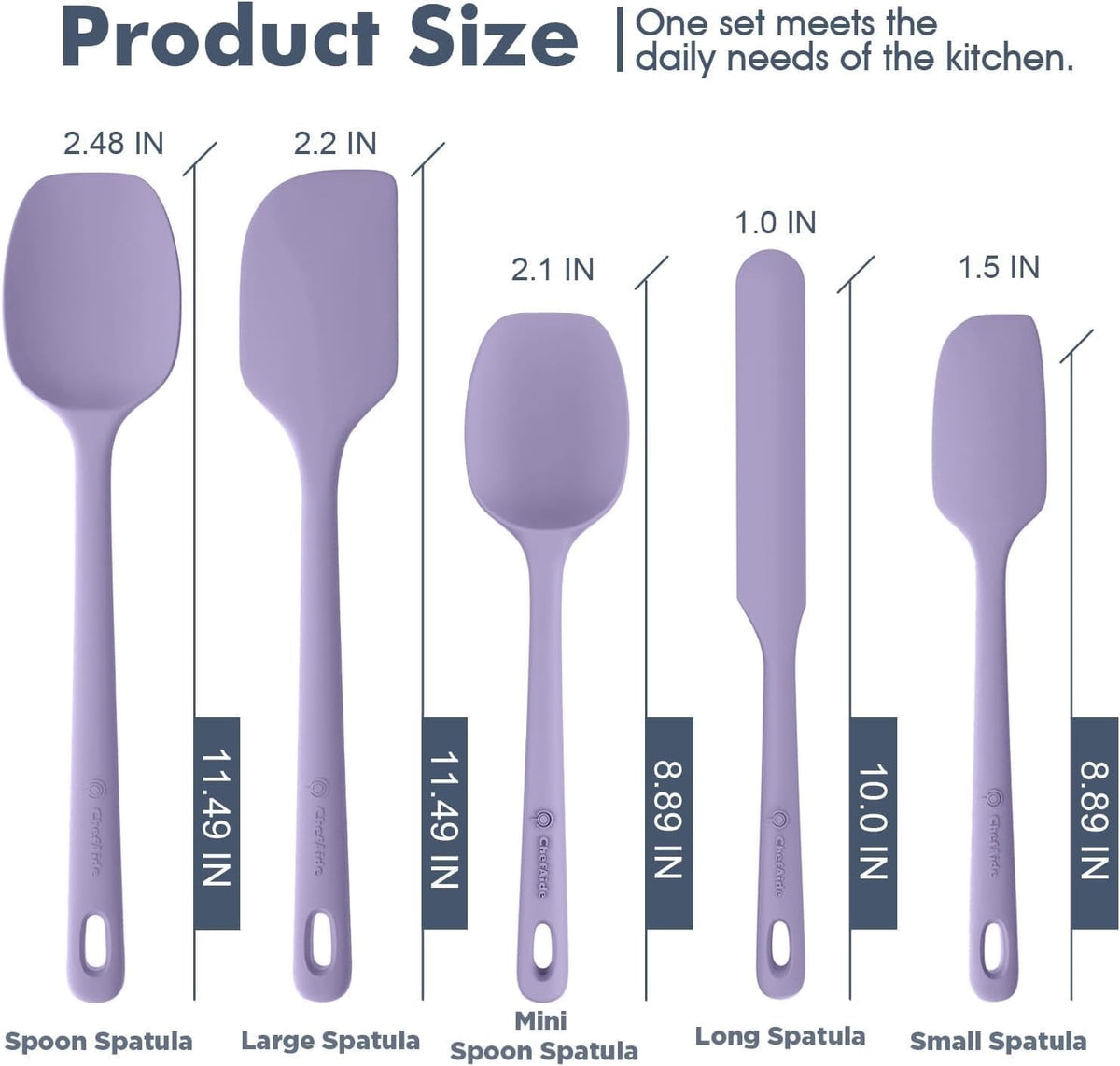 ChefAide 5 Pieces Silicone Spatulas Set, Heat Resistant Rubber Spatula