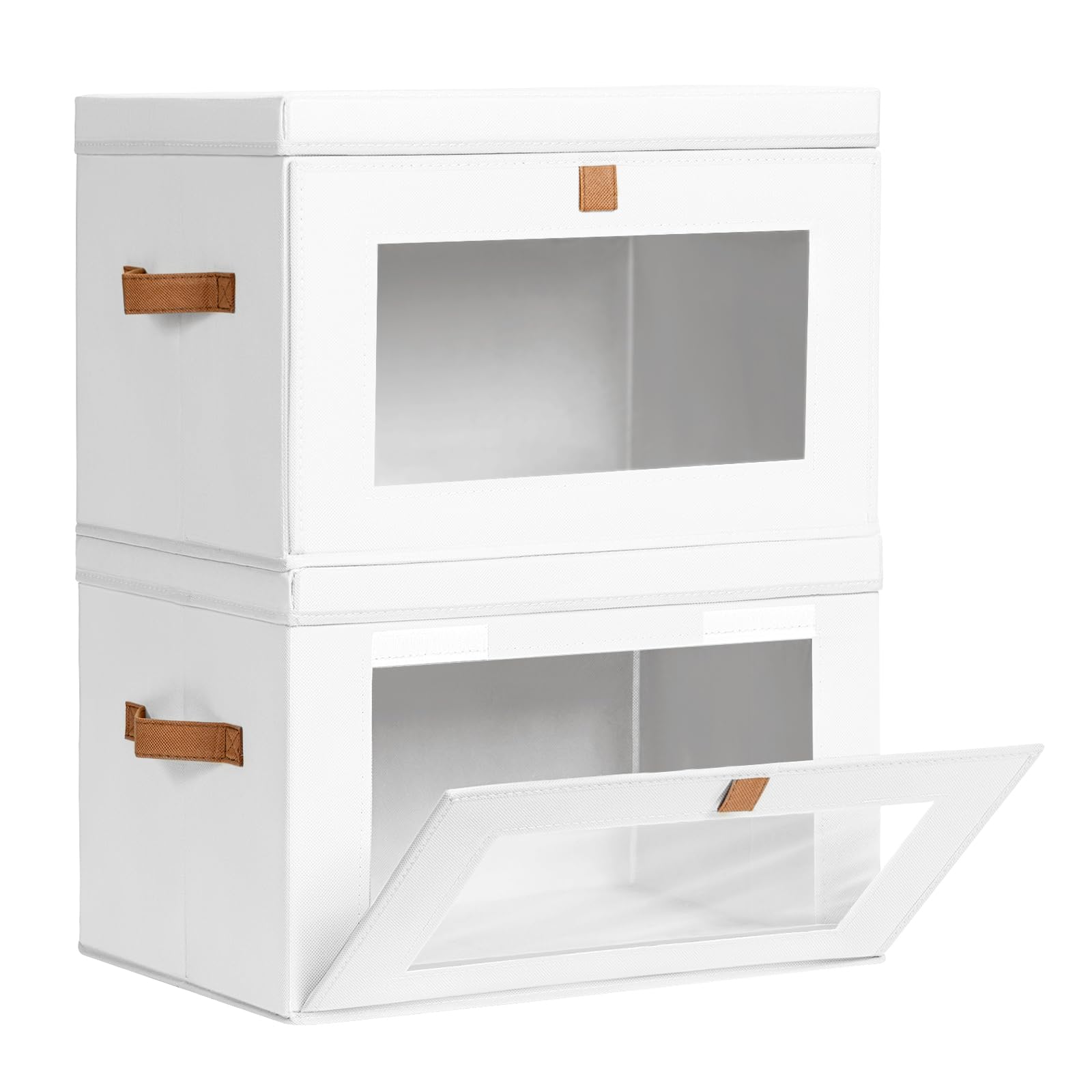 Homsorout Large Closet Storage Organizer - Clothes Storage Bins with Handles & Window, Collapsible Decorative Boxes with Lids, Fabric Containers for Living Room, Dorm, 2 Pack, Beige