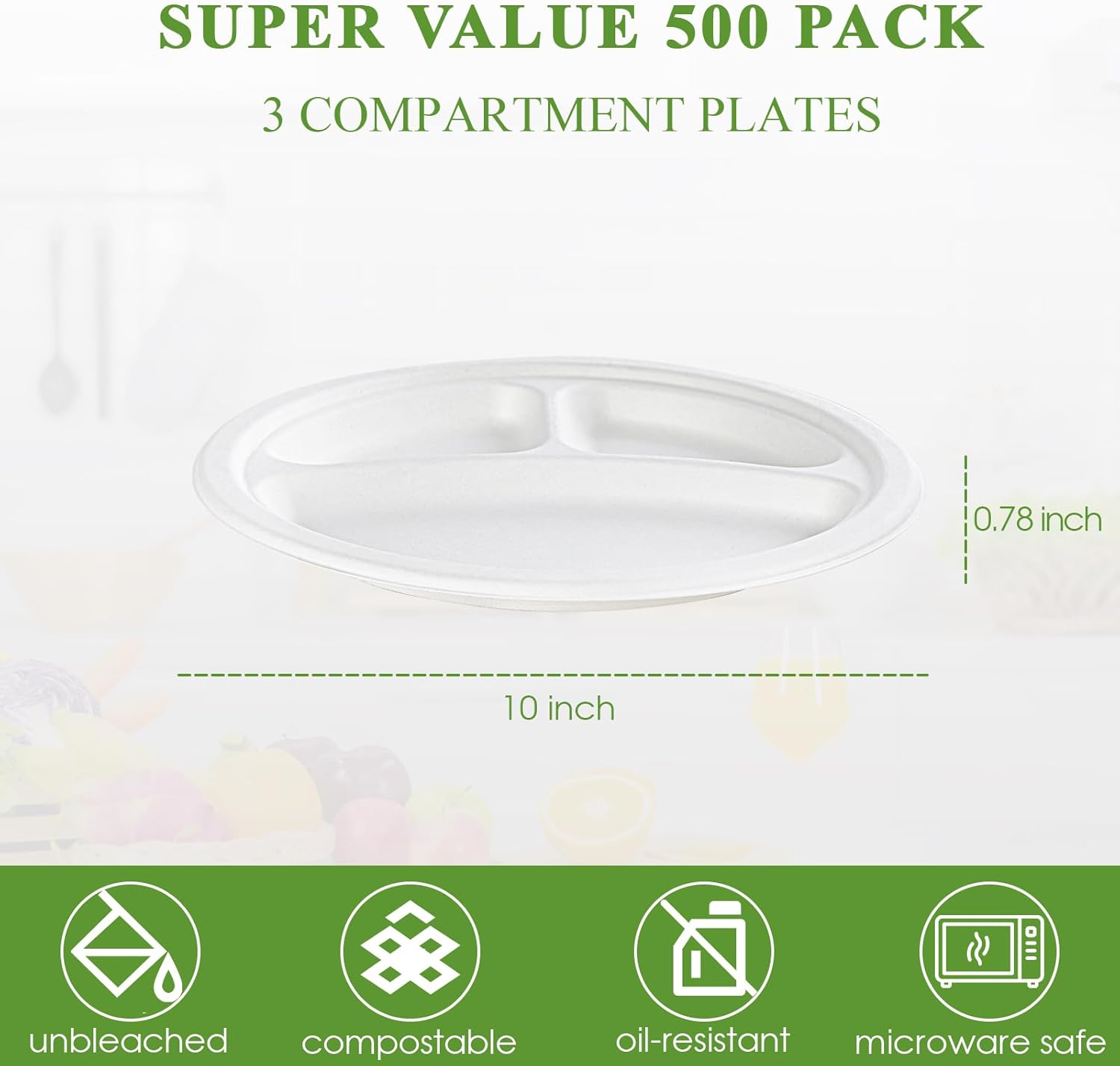Vplus 500 Pack 5 Compartment Plates and 500 Pack 10 Inch 3 Compartment Plates