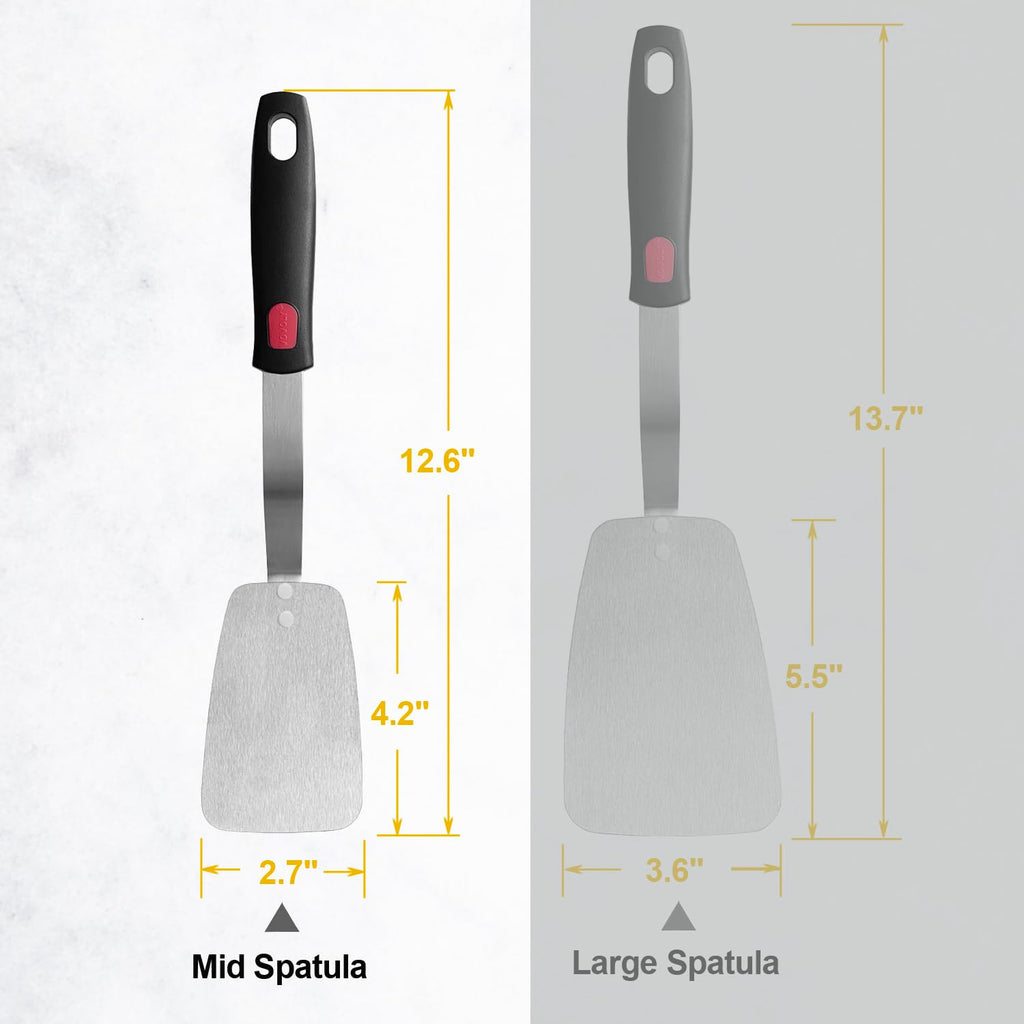 Stainless Steel Flexible Spatula Turner, Thin Slotted Metal Spatula for Cast Iron Skillet, Thin Blade and Heat Resistant Silicone Handle, Great for Egg, Cookie, Meat, Crep, Large