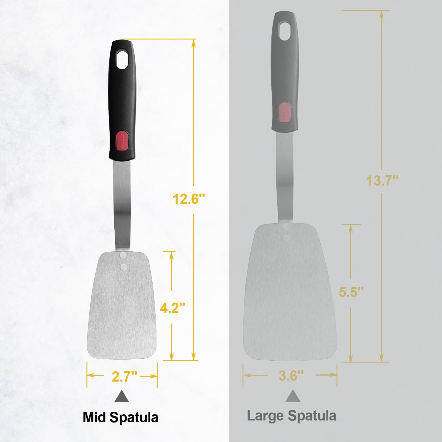 Stainless Steel Flexible Spatula Turner, Thin Slotted Metal Spatula for Cast Iron Skillet, Thin Blade and Heat Resistant Silicone Handle, Great for Egg, Cookie, Meat, Crep, Large