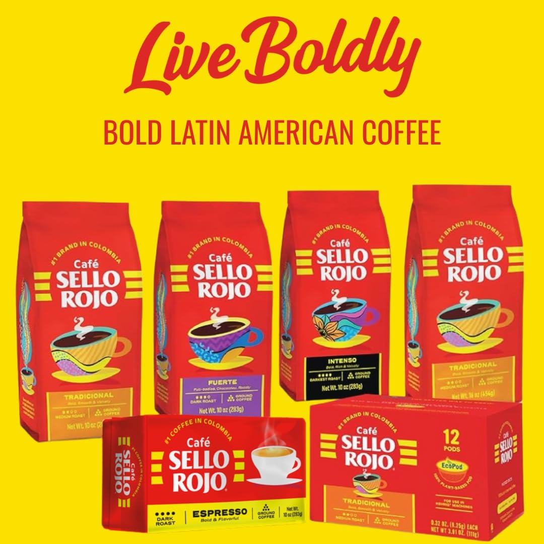 Sello Rojo Espresso Brick, Colombian Ground Coffee, 10 oz