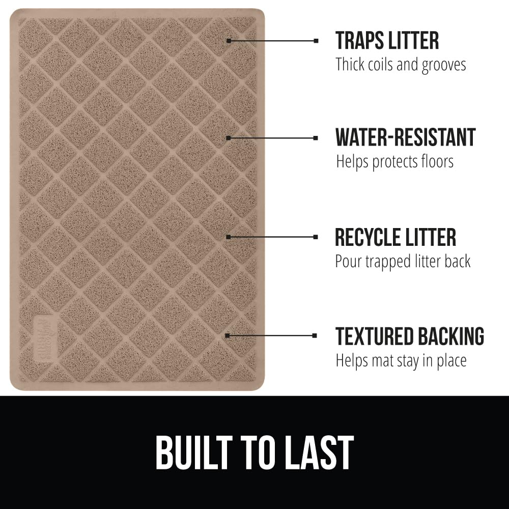 GORILLA GRIP Cat Litter Box Mat, Water Resistant, US Designed Kitty Litter Trapping Mats, Easy to Clean, Scatter Control, Less Mess and Clean Floors, Kitten Supplies for Indoor Cats, 24x17 Grey