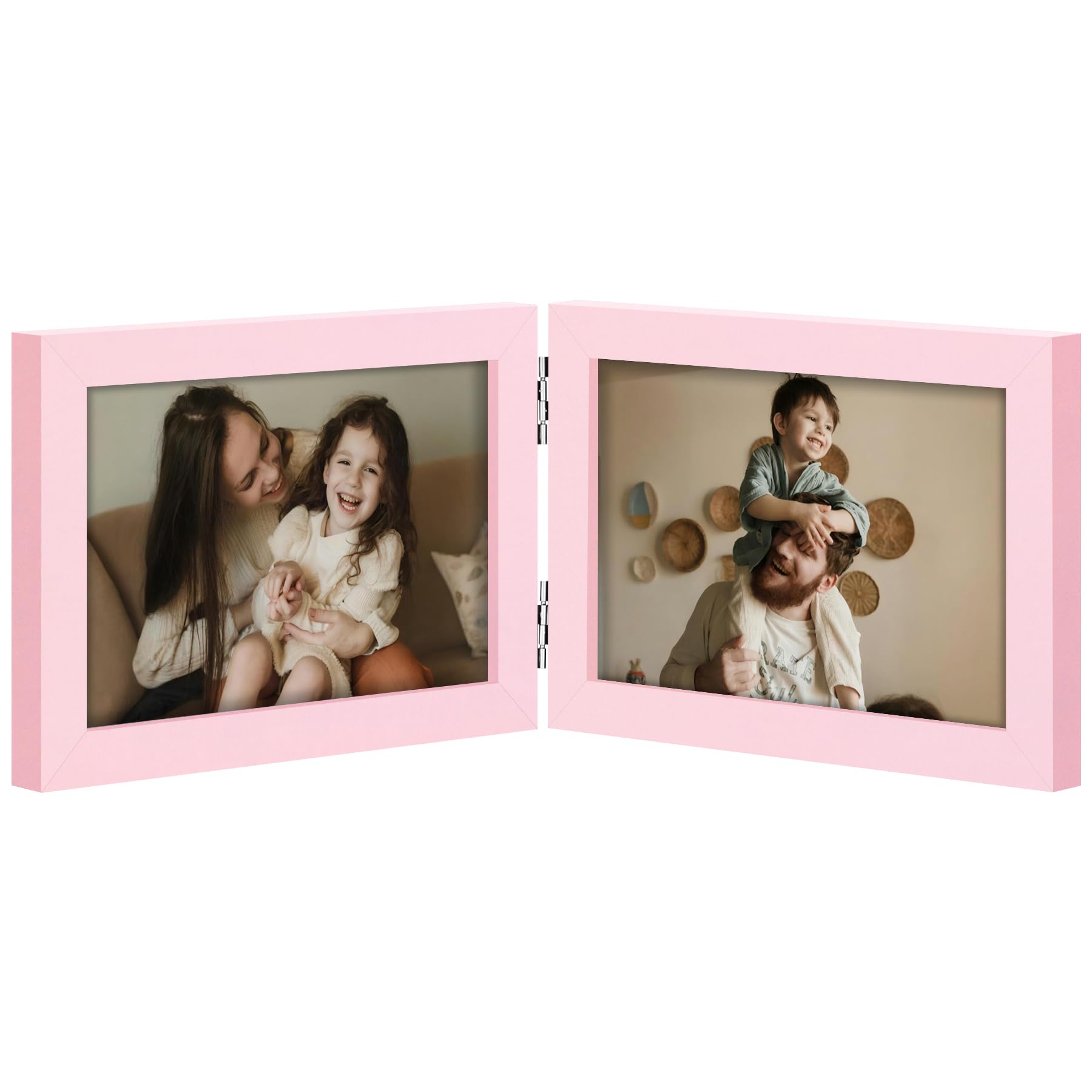 decorUhome Double 4x6 Picture Frame Vertical, Engineered Wood Bifold Photo Frame with Plexiglass for Tabletop Display, 4x6, Black