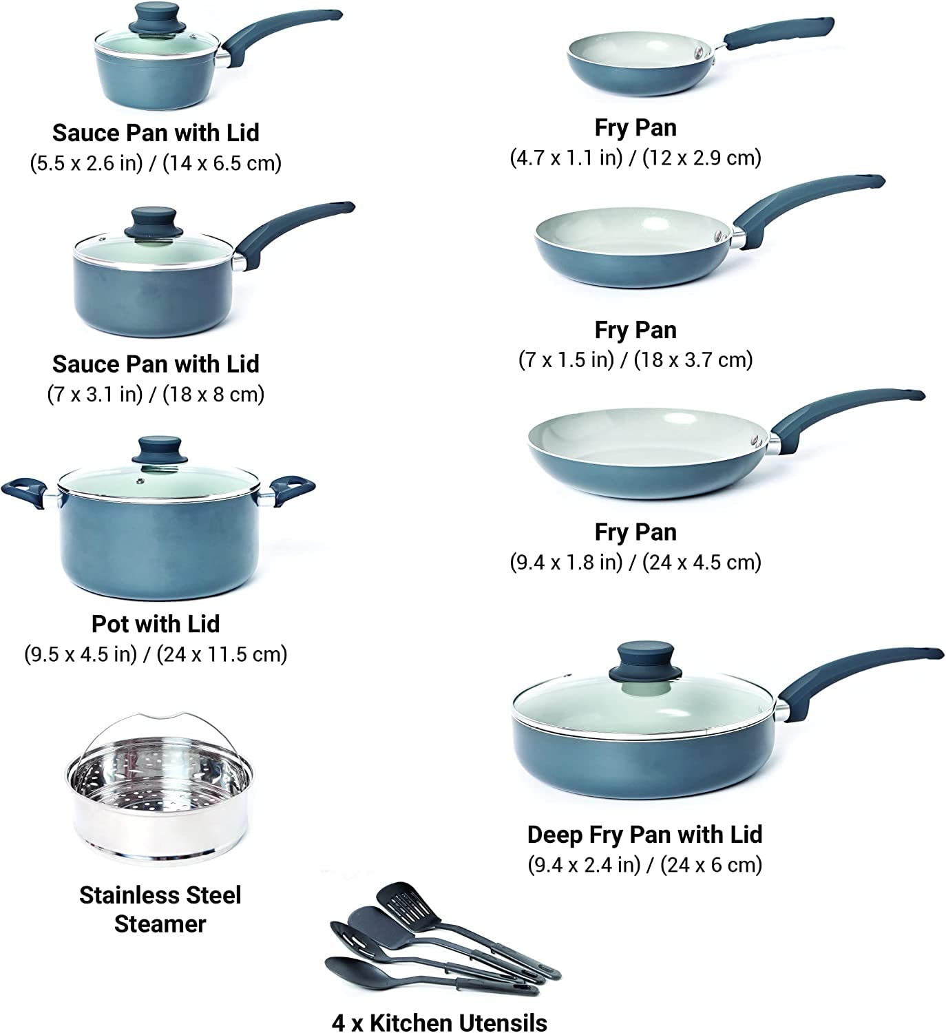 Mueller Pots and Pans Set 17-Piece, Ultra-Clad Pro Stainless Steel Cookware Set, Ergonomic EverCool Handle, Induction Cookware, Includes Saucepans, Skillets, Dutch Oven, Stockpot, Steamer For Cooking