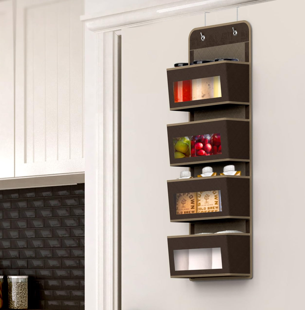 Simple Houseware 6 Clear Window Pocket Over Closet Door Storage Hanging Organizer for Bedroom, Bathroom, Pantry, Beige