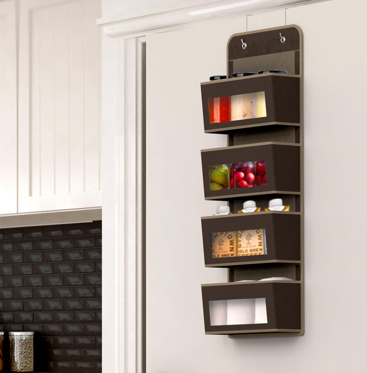 Simple Houseware 6 Clear Window Pocket Over Closet Door Storage Hanging Organizer for Bedroom, Bathroom, Pantry, Beige