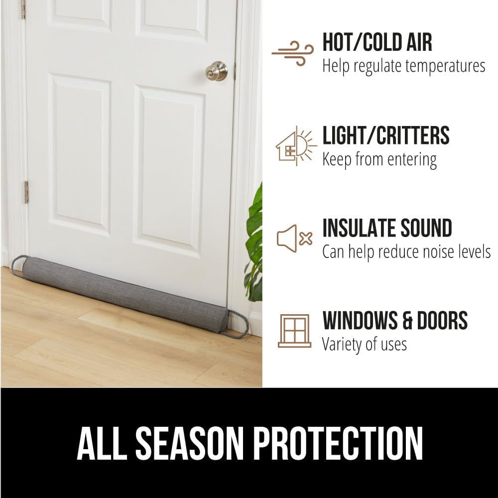 GORILLA GRIP Door Draft Stopper for Bottom of Doors, Sweep Weather Stripping Seal Noise, Cold Air Blocker, Soundproofing, Warmth Sealer, Easy Install Gap Filler, Home Essentials, 32 Inch, Gray