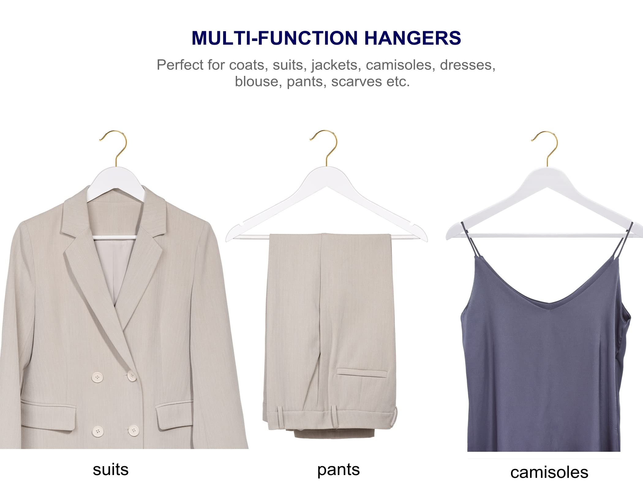 Amber Home 30 Pack Wooden Coat Hangers, Natural Wood Suit Hangers with Non-Slip Pant Bar, Clothes Hangers for Closet Organization, Shirts, Jackets, Dresses, and Pants (Natural, 30)