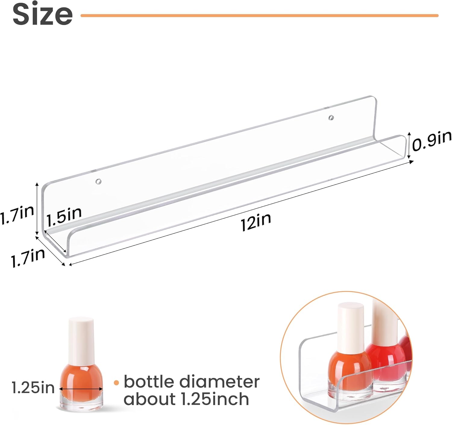 upsimples 6 Pack Clear Acrylic Shelves, 1.7" x12" Nursery Bookshelves, Small Floating Bookshelf for Kids Baby, Vinyl Wall Mount, Record Holder, Magazine Rack, Comic Display, Picture Ledge Shelf Décor