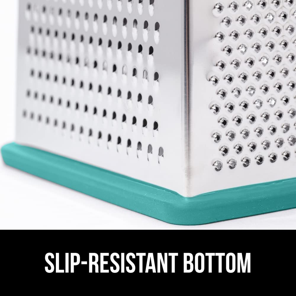 GORILLA GRIP 4-Sided Stainless Steel Cheese Grater With Container, 100% BPA-Free Box Grater, Slip Resistant Base and Handle, Grate Parmesan, Hard Cheeses, Shred Vegetables, Dishwasher Safe, Black
