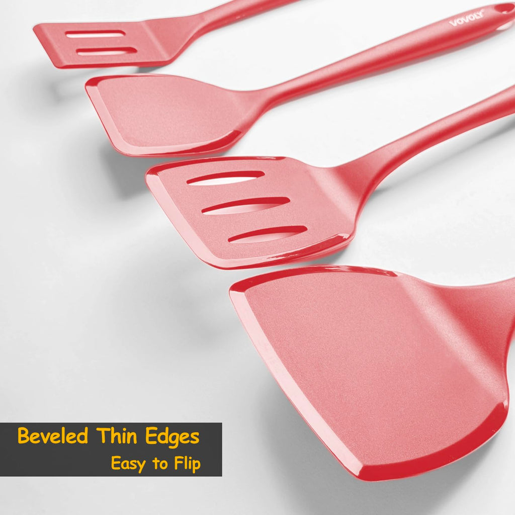 Silicone Spatula Set, 600°F Heat Resistant Silicone Spatula Turner Flipper for Cooking, Non Stick and Non Scratch Kitchen Utensils for Eggs & Pancakes, 4 Pack, Black