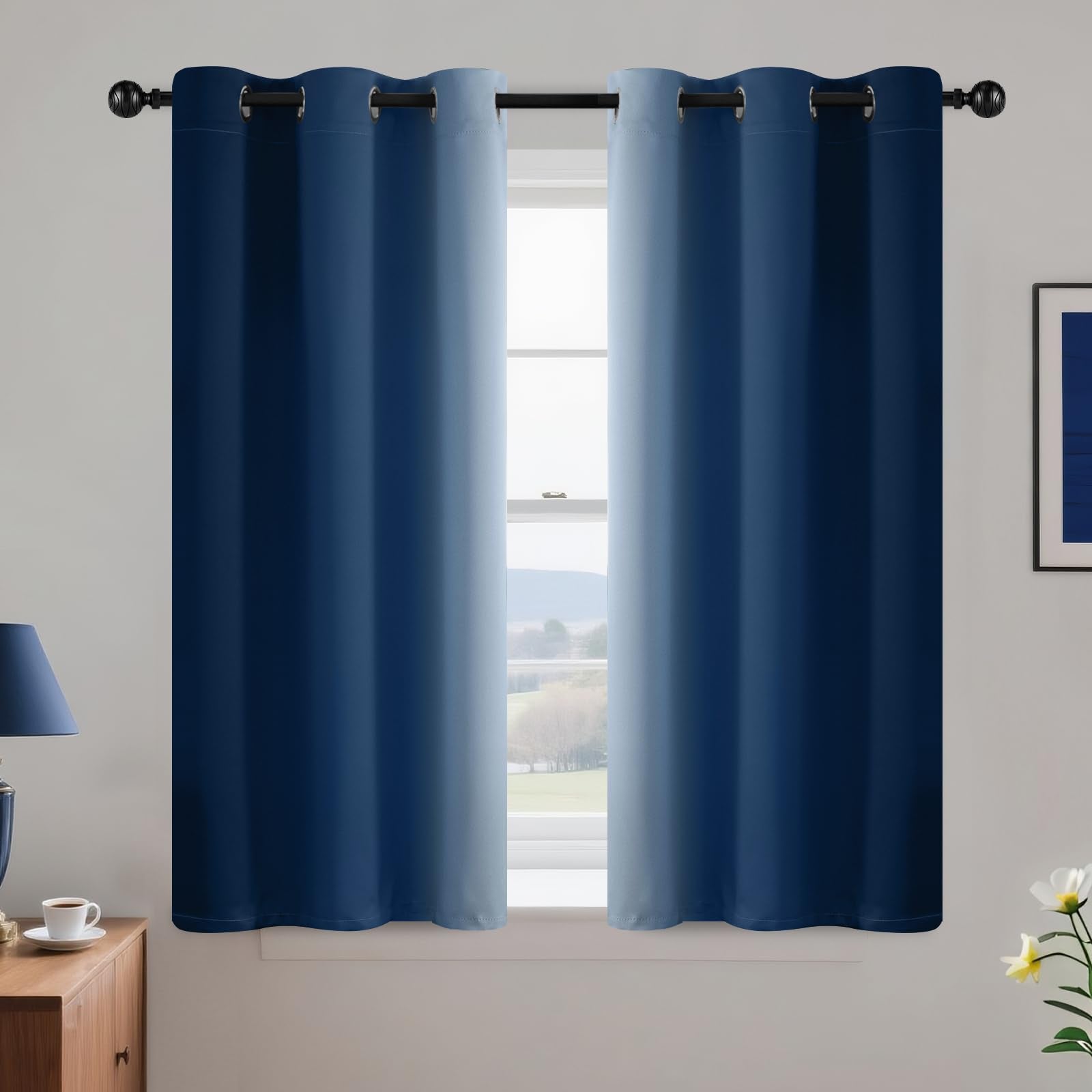 Yakamok Blue and Greyish White Ombre Curtains, Room Darkening Gradient Color Curtains for Bedroom, Light Blocking Thermal Insulated Window Drapes for Living Room(2 Panels, 52x84 Inch)