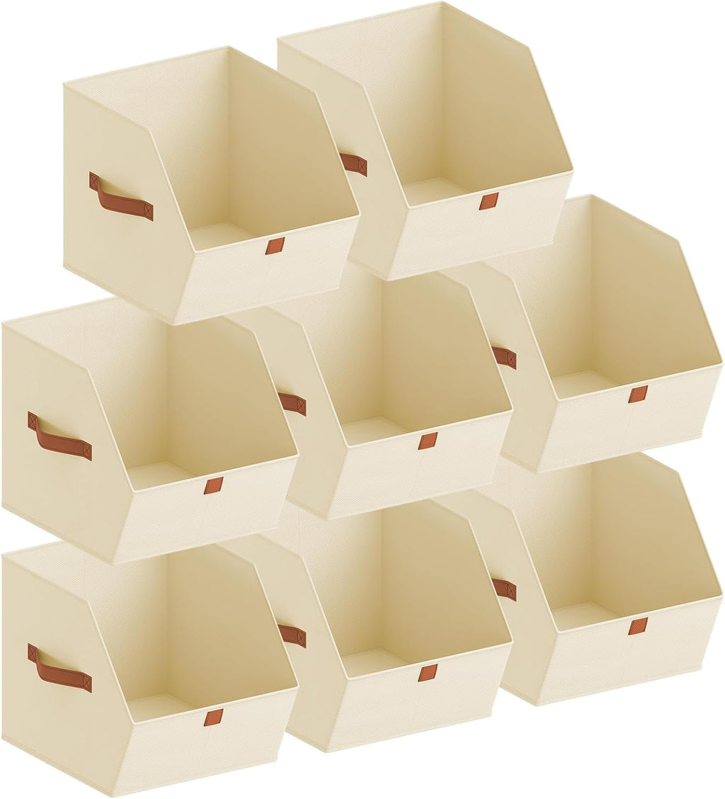 Homsorout Fabric Closet Storage Cubes - 8 Pack Square Storage Bins with Dual Handles for Clothes, Towels, Toys, Cube Storage Organizers for Bedroom, Nursery, Shelves, Closet, Small Spaces, Beige