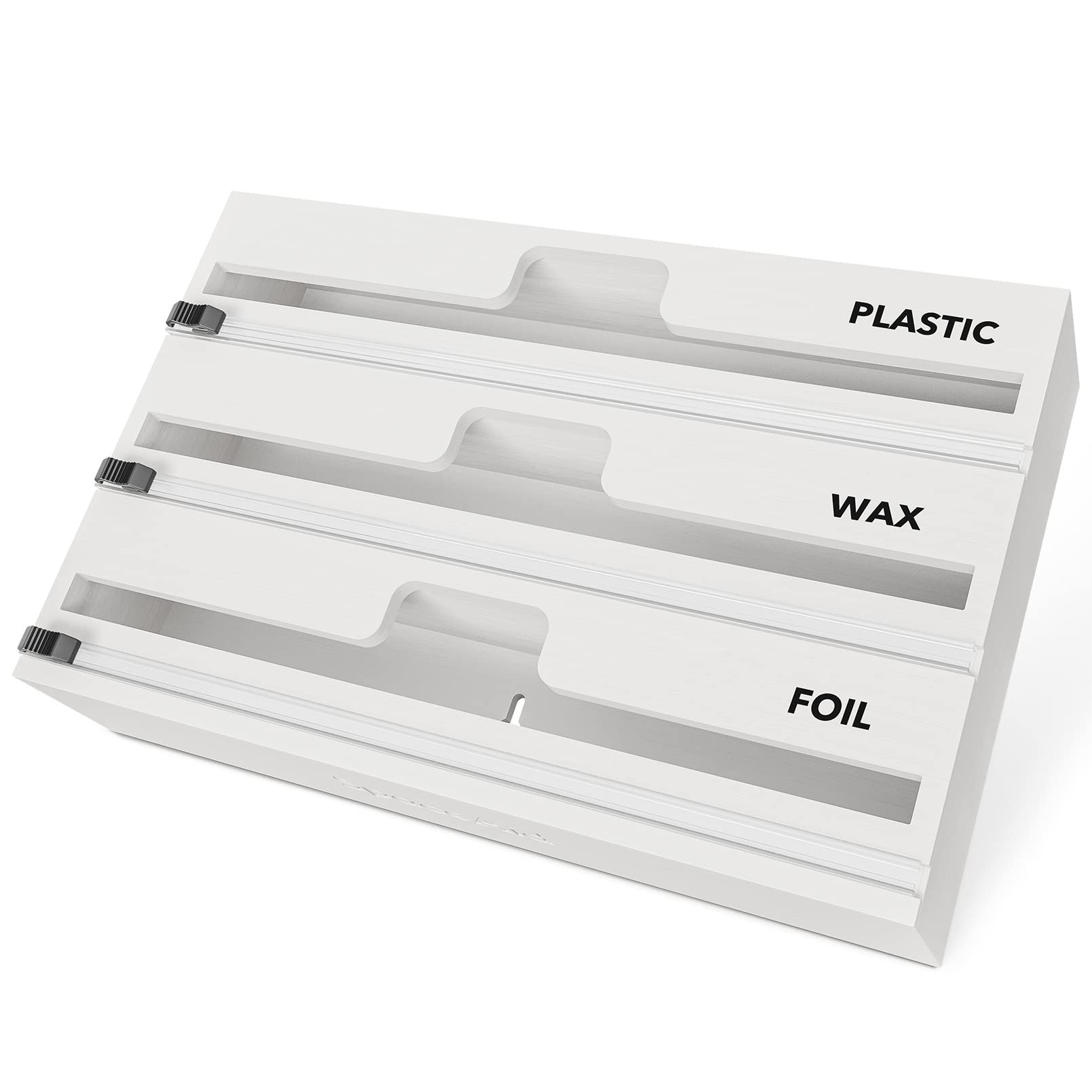 SpaceAid WrapNeat 3 in 1 Wrap Organizer with Cutter and Labels, Plastic Wrap, Aluminum Foil and Wax Bamboo Dispenser for Kitchen Storage Organization Holder for 12" Roll (Natural)
