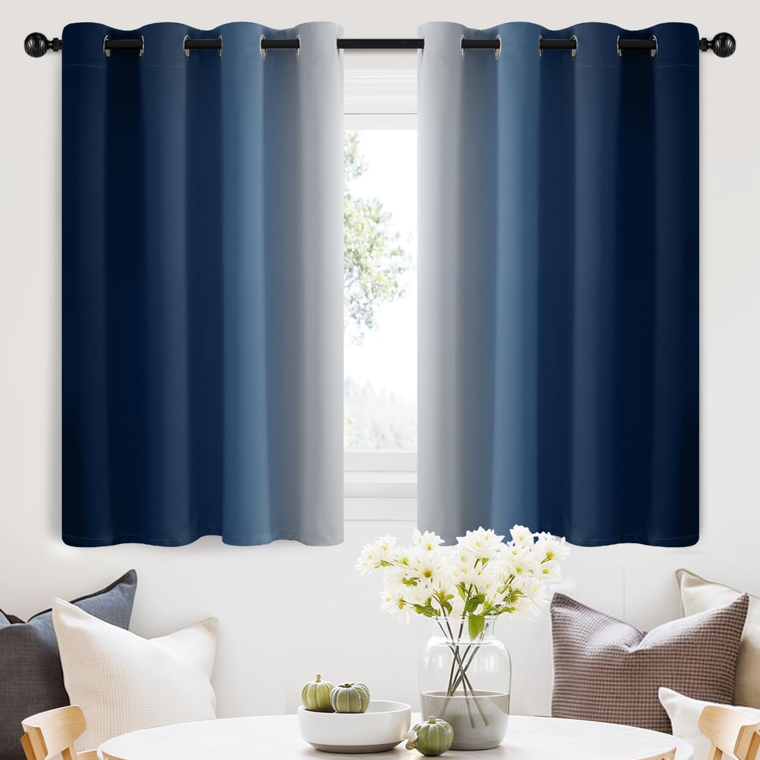 SimpleHome Ombre Room Darkening Curtains for Bedroom, Gradient Black to Grey White Light Blocking Thermal Insulated Grommet Window Curtain/Drapes for Living Room,2 Panels, 52x84 inches Length