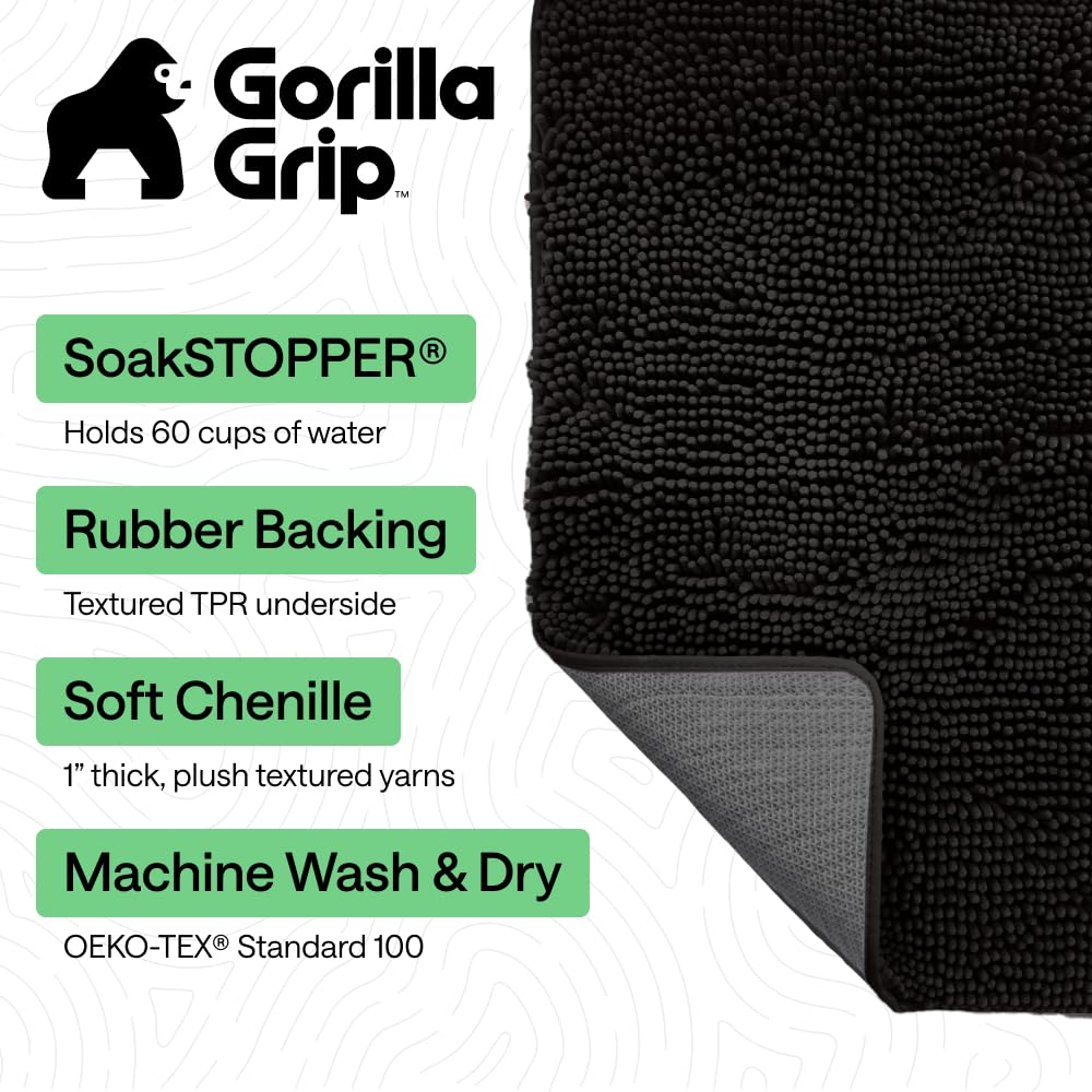 GORILLA GRIP SoakSTOPPER Dog Door Mat, Machine Washable Rug Absorbent Doormat Captures Moisture Mud Dirt, Quick Dry Soft Chenille Entryway Rugs Indoor Entrance Mats for Dog Paws, 24x17 Grey