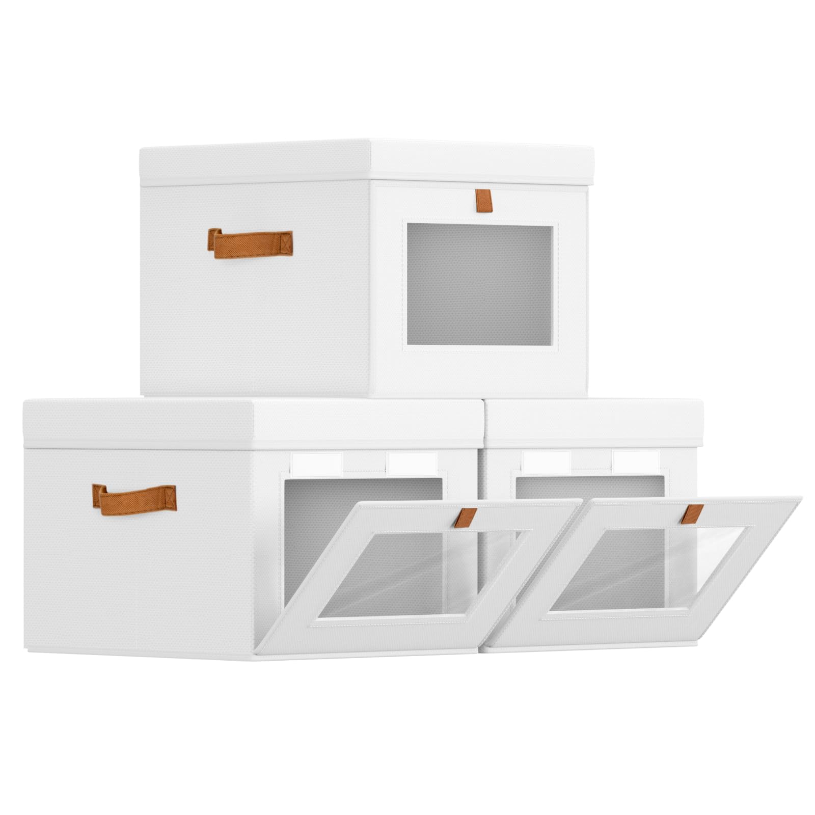 Homsorout Large Storage Bins with Lids - Front Opening Fabric Storage Bins, Flap Closet Organizer with Handles, Collapsible Boxes with Lid, Decorative Basket for Home, Dorm, 2 Pack, Beige