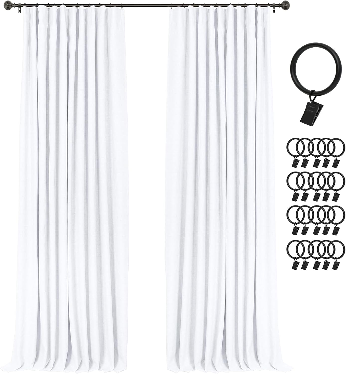 INOVADAY 100% Blackout Curtains for Bedroom, Black Out Curtains 84 Inch Long, Clip Rings Linen Blackout Drapes, Thermal Insulated Room Darkening for Living Room, 2 Panels - Beige,W50xL84