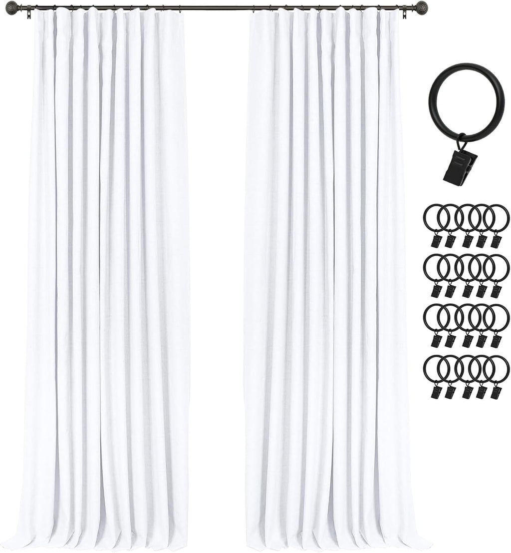 INOVADAY 100% Blackout Curtains for Bedroom, Black Out Curtains 84 Inch Long, Clip Rings Linen Blackout Drapes, Thermal Insulated Room Darkening for Living Room, 2 Panels - Beige,W50xL84