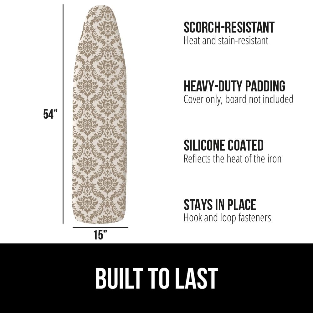 GORILLA GRIP The Original Ironing Board Cover and Pad, Silicone Coating, Thick Scorch Resistant Padding, Heavy Duty Iron Covers Standard Boards, Hook and Loop Fastener Strap, Silver, 15x54