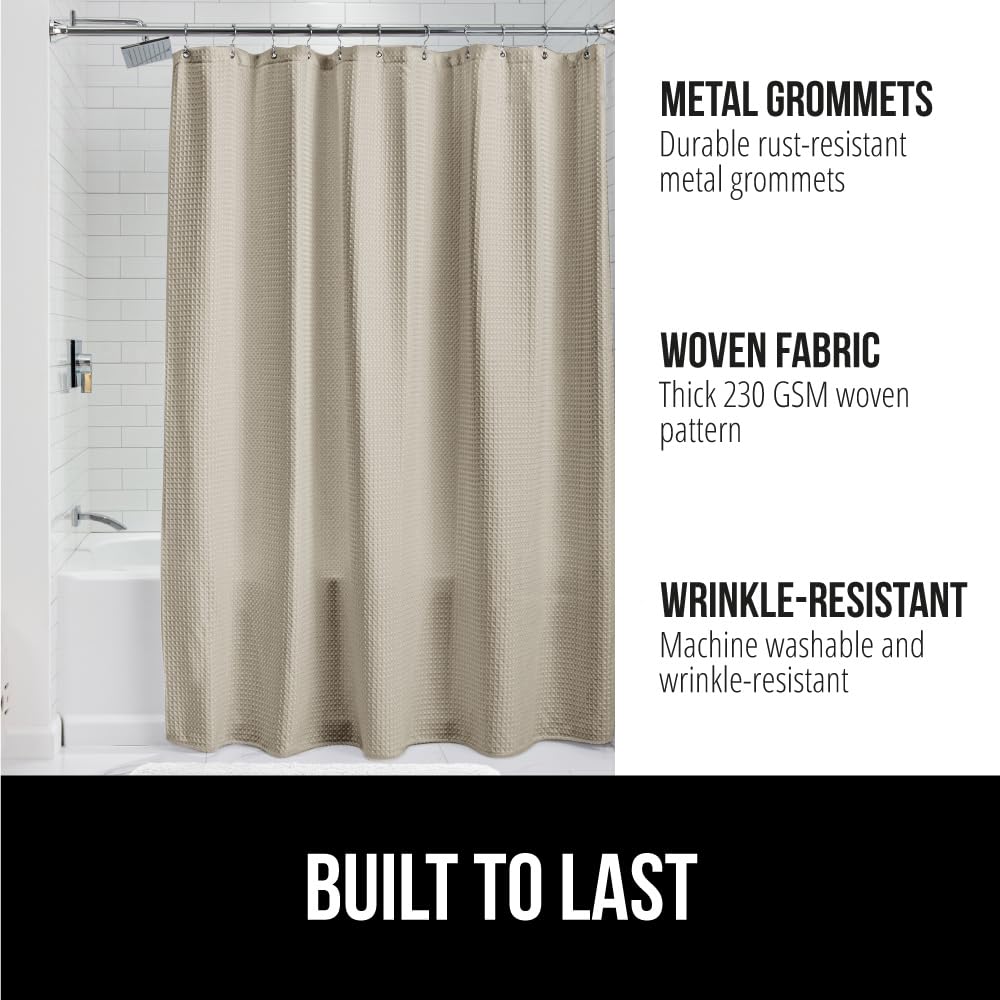 GORILLA GRIP Waffle Shower Curtain, Thick Weighted Fabric, Wrinkle and Rust Resistant, Classic Hotel Quality Design, Heavy Duty Long Curtains for Bathroom Showers, Bath Tubs, Machine Wash, 72x72 White