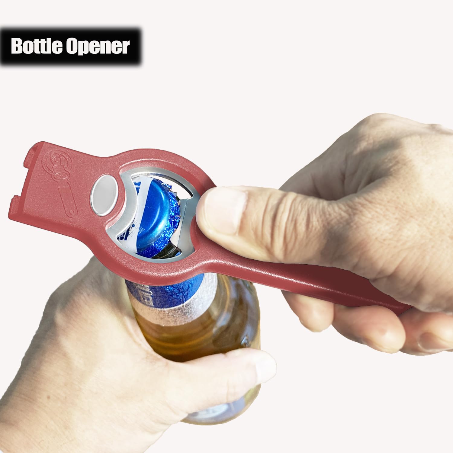 3-in-1 Magnetic Bottle and Can Opener for Refrigerator, Stainless Steel Manual Can Punch Opener for Liquid with Cap Catcher, Stick to Fridge for Easy Storage, Can Tapper Church Key with Magnet (Black)