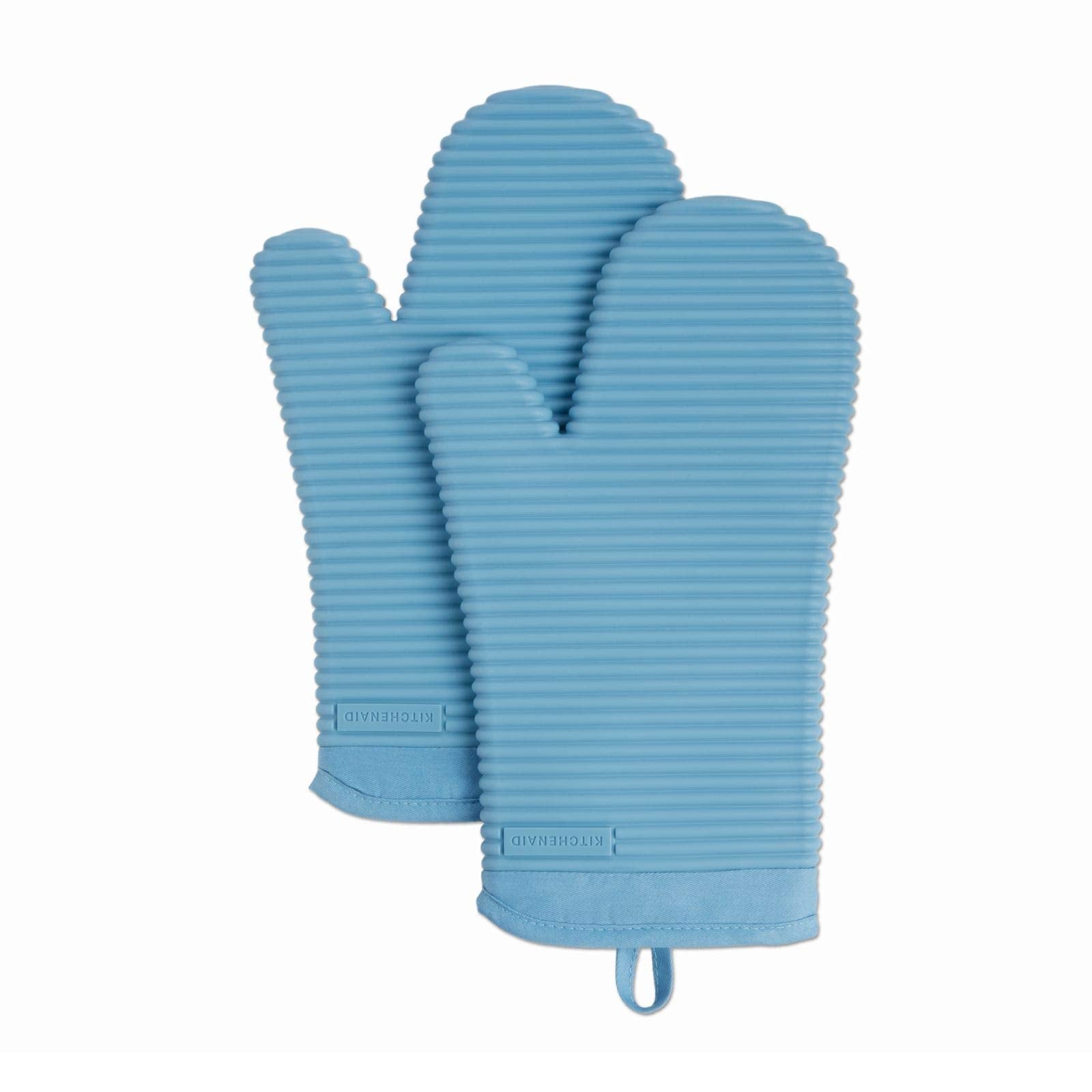 KITCHENAID Ribbed Soft Silicone Oven Mitt 2-Pack Set, 7.5"x13", Milkshake